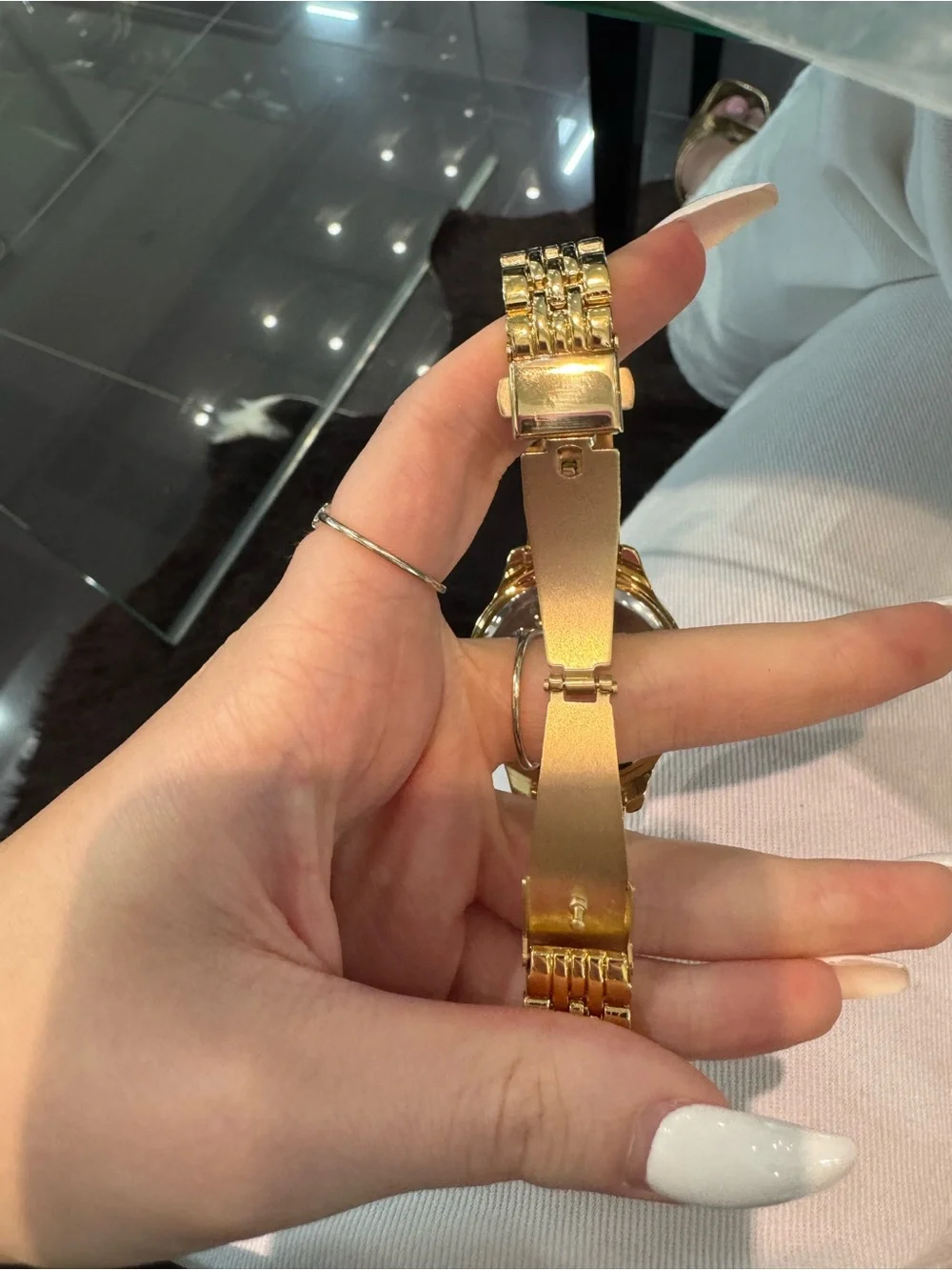 New IMAN Global Chic Gold-Tone Minimalist Red Dial Bracelet Watch